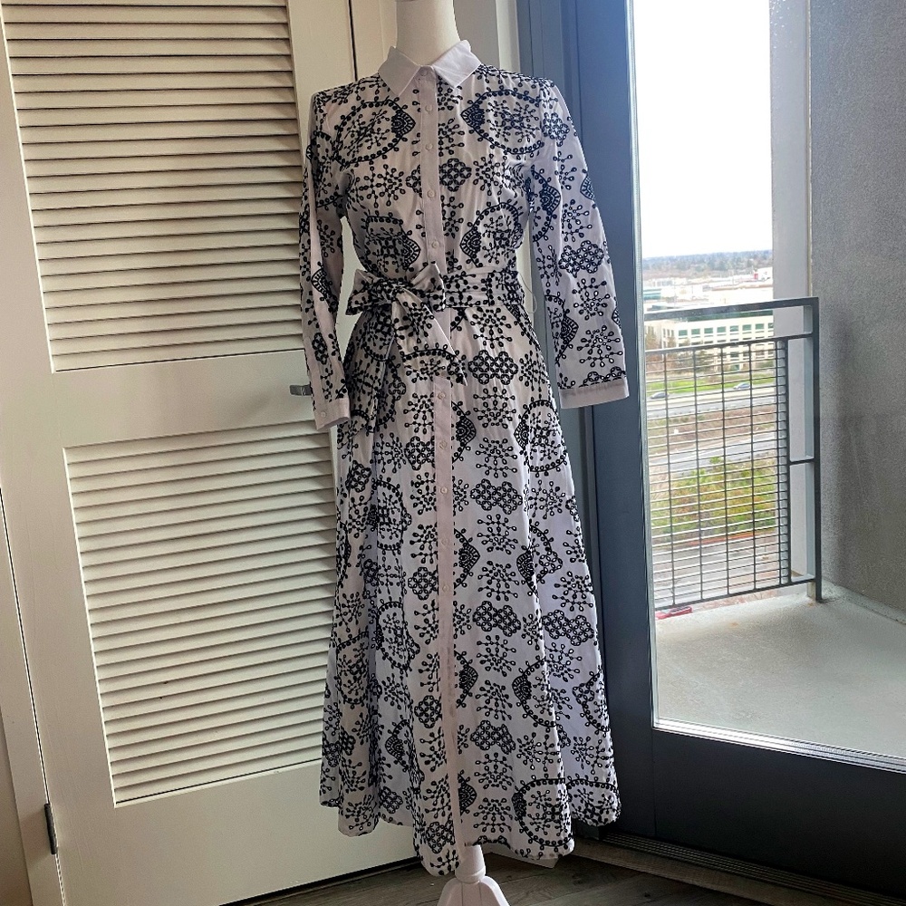 Zara US size S white and black embroidered midi dress